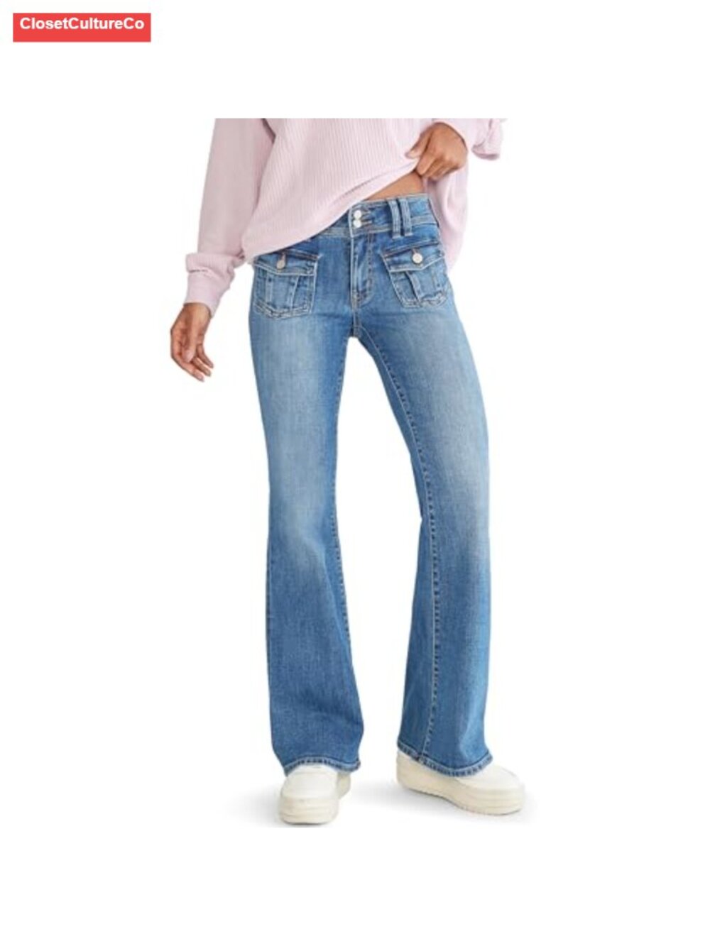 Low Rise Flare Jeans Recycled Cotton Blend Comfort Stretch Denim